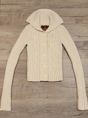 Hollister Y2K Lambswool Rabbit Hair Cardigan Cable Knit Sweater Slim Fit Small